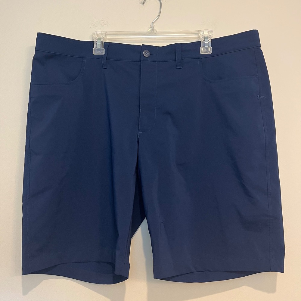 Mens Under Armour Shorts Flat Front Chino Golf Navy Blue Loose Fit 11" Inseam 42